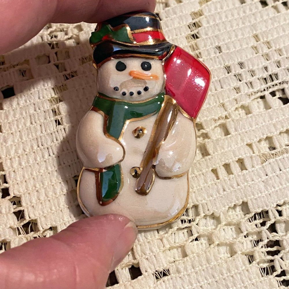 Vintage Snowman Pin Brooch Holiday Jewelry Christmas Pin Enameled